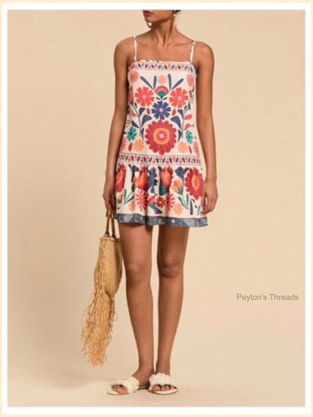 Sleeveless Cami Dress Floral Flounce Hem Summer Short Dresses - Picture 5 of 5